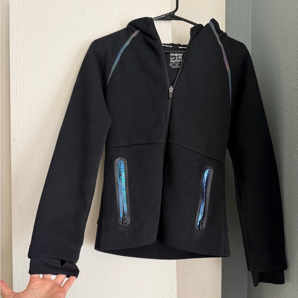 Superdry Black Jacket with Blue Reflective Accents